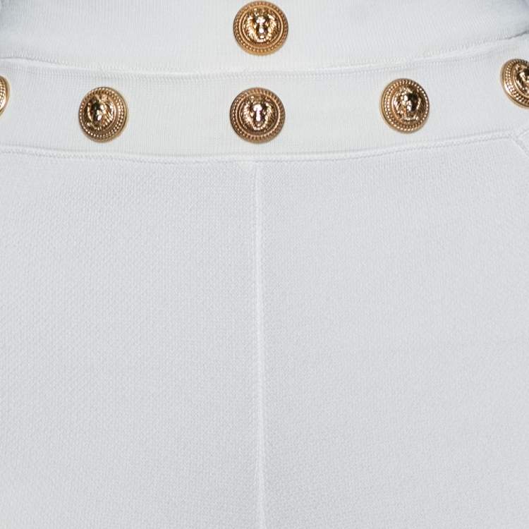 Pre Owned Balmain White Knit Button Embellished Flared Trousers S