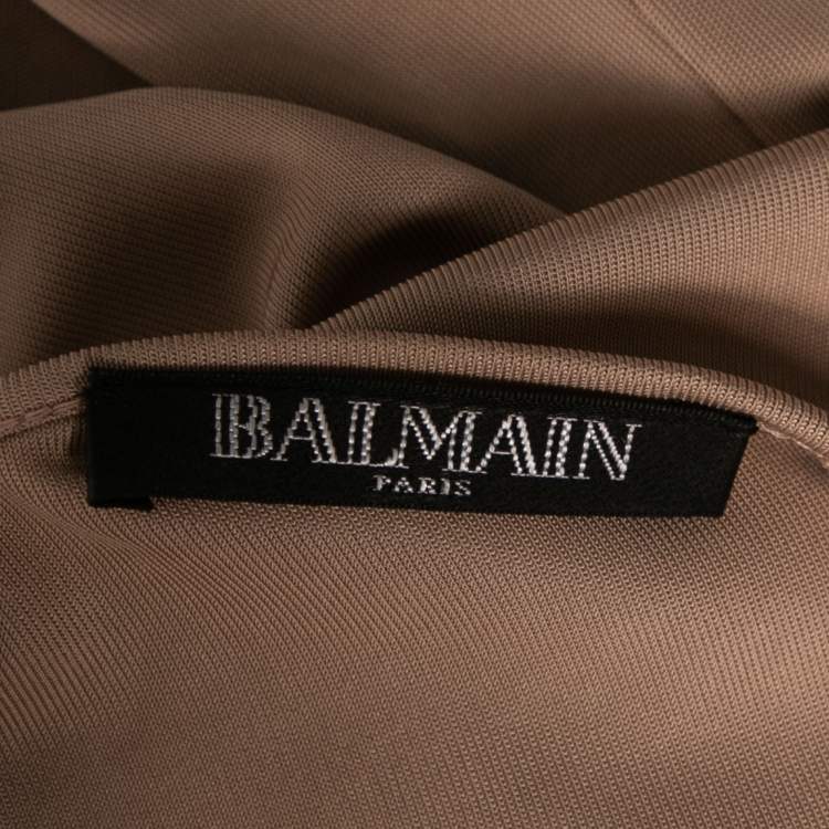 Pre Owned Balmain Nude Stretch Knit Long Sleeve Bodysuit M 