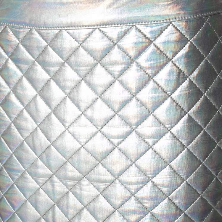 Pre Owned Balmain Silver Quilted Mini Skirt L