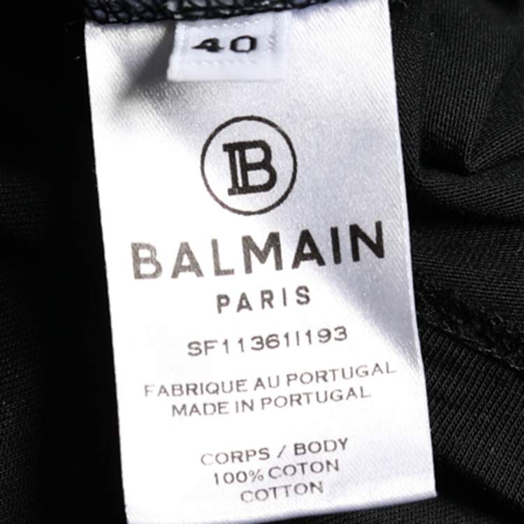 Pre Owned Balmain Black Jersey Knit Logo Print T-Shirt M