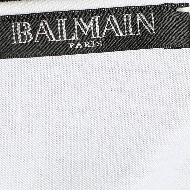 Pre Owned Balmain White Cotton Logo Printed Button Studded Sleeveless Top M