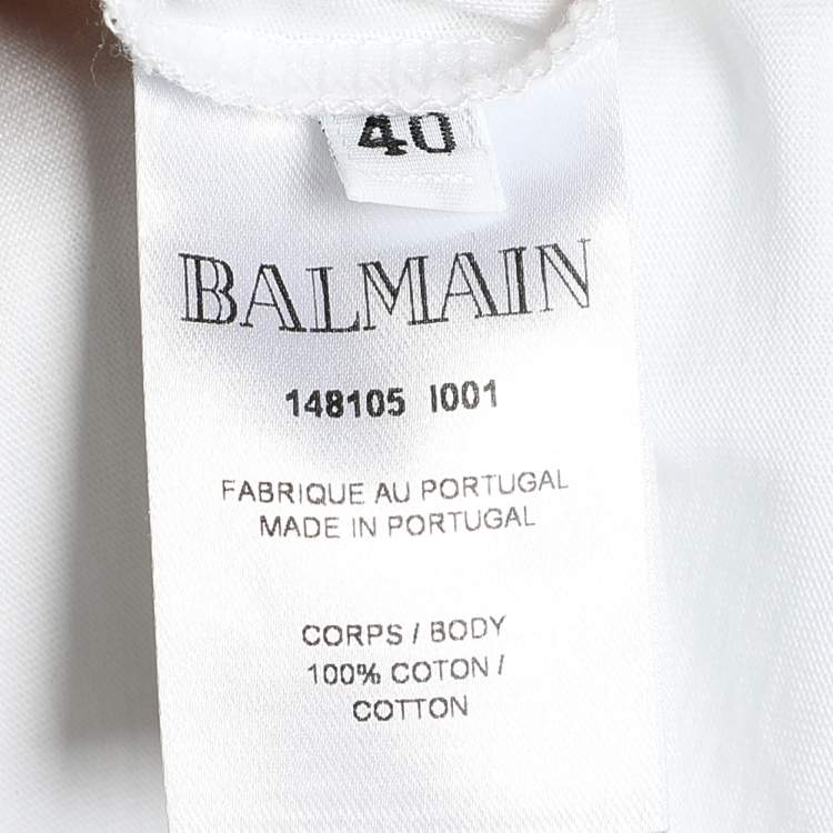 Pre Owned Balmain White Cotton Logo Printed Button Studded Sleeveless Top M