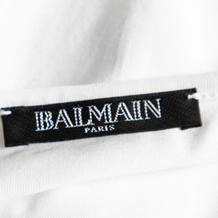 Pre Owned Balmain White Logo Printed Button Studded Sleeveless Top M