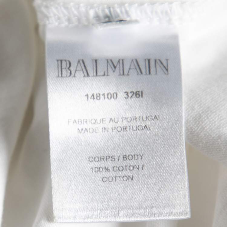 Pre Owned Balmain White Logo Printed Button Studded Sleeveless Top M
