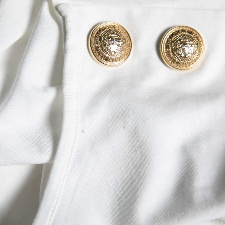 Pre Owned Balmain White Logo Printed Button Studded Sleeveless Top M