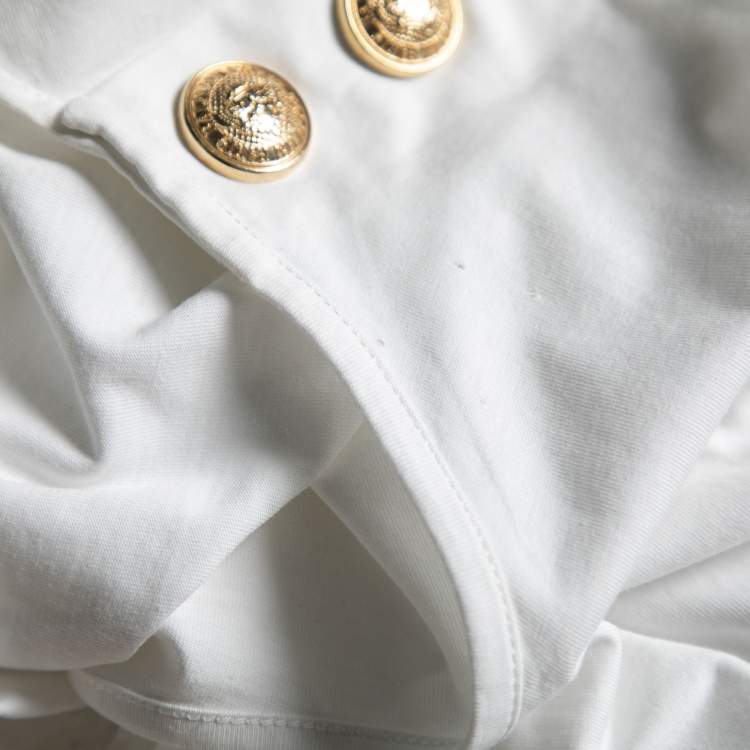 Pre Owned Balmain White Logo Printed Button Studded Sleeveless Top M