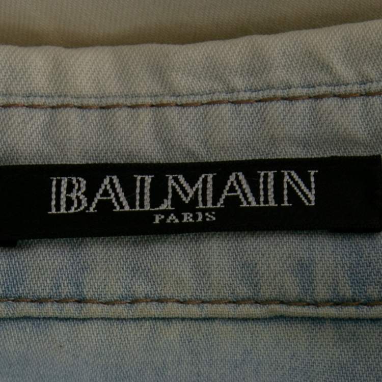 Pre Owned Balmain Bleached Blue Denim Long Sleeve Button Front Shirt M