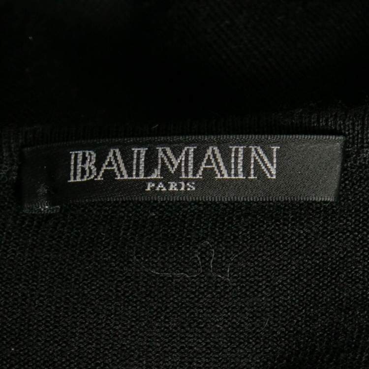 Pre Owned Balmain Black Wool Button Detail Long Sleeve Sweater M