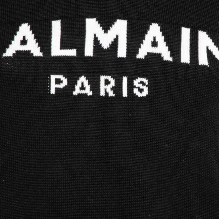 Pre Owned Balmain Black Intarsia Knit Zip Detail Long Sleeve Sweater XS