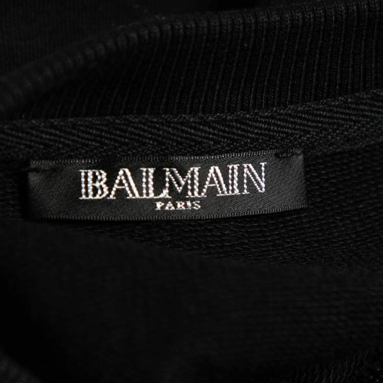 Pre Owned Balmain Black Cotton Oversize Logo Printed Long Sleeve Sweatshirt S