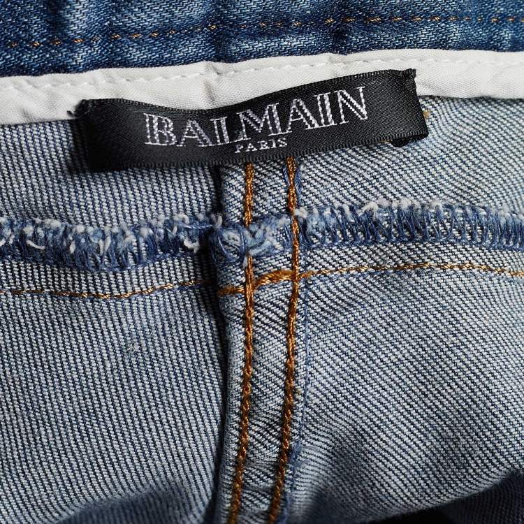 Pre Owned Balmain Indigo Light Wash Denim Biker Jeans M
