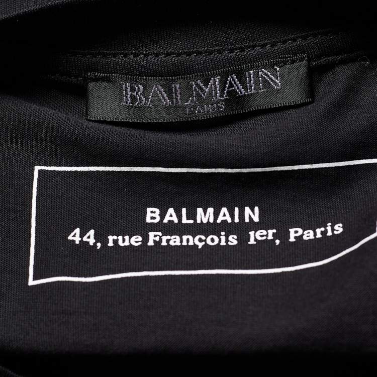 مملوكة مسبقًا Balmain Black Jersey Logo Print Crew Neck T-Shirt M