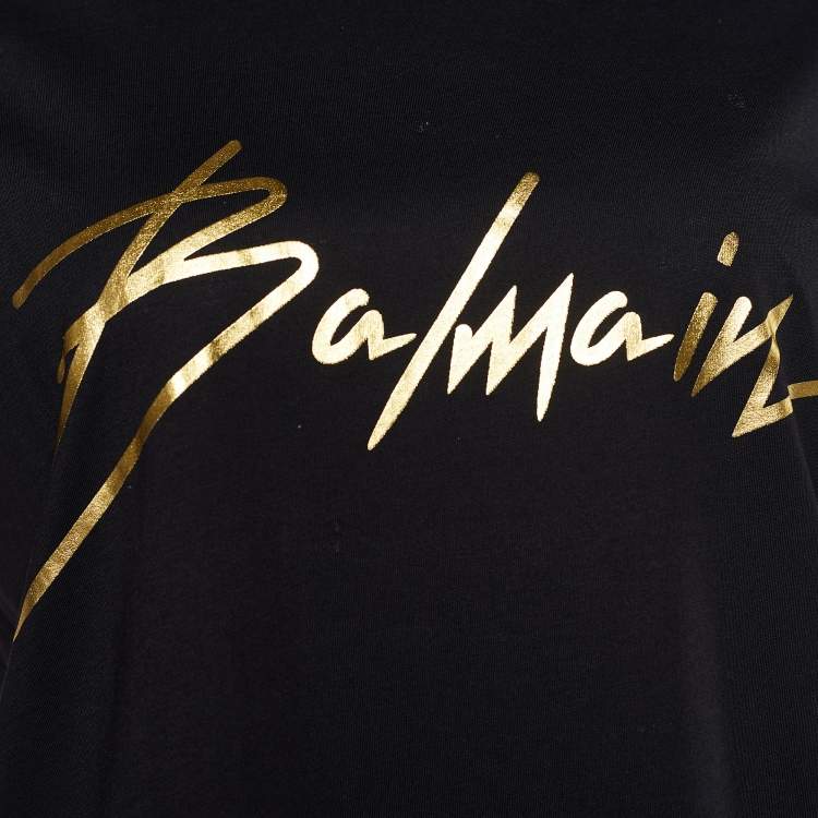 مملوكة مسبقًا Balmain Black Jersey Logo Print Crew Neck T-Shirt M