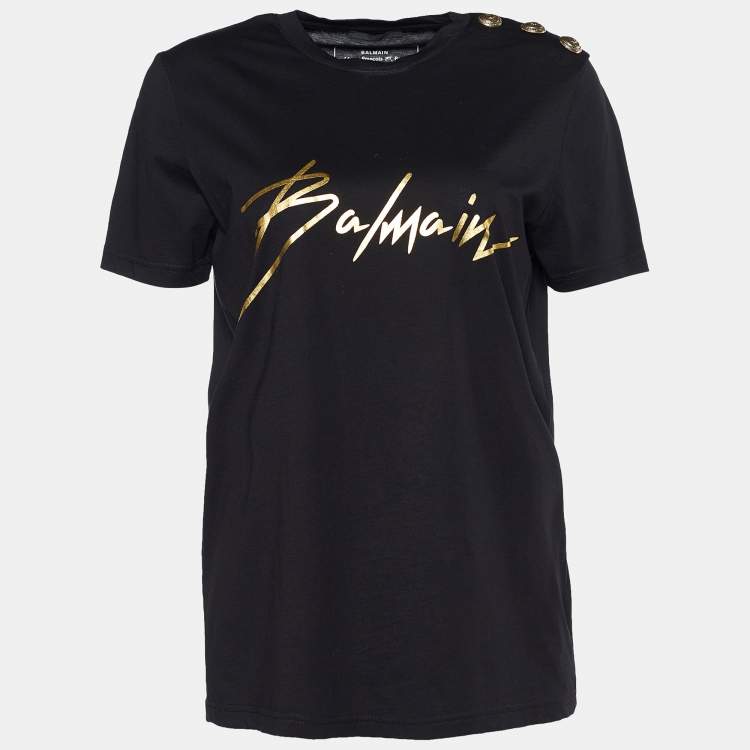مملوكة مسبقًا Balmain Black Jersey Logo Print Crew Neck T-Shirt M