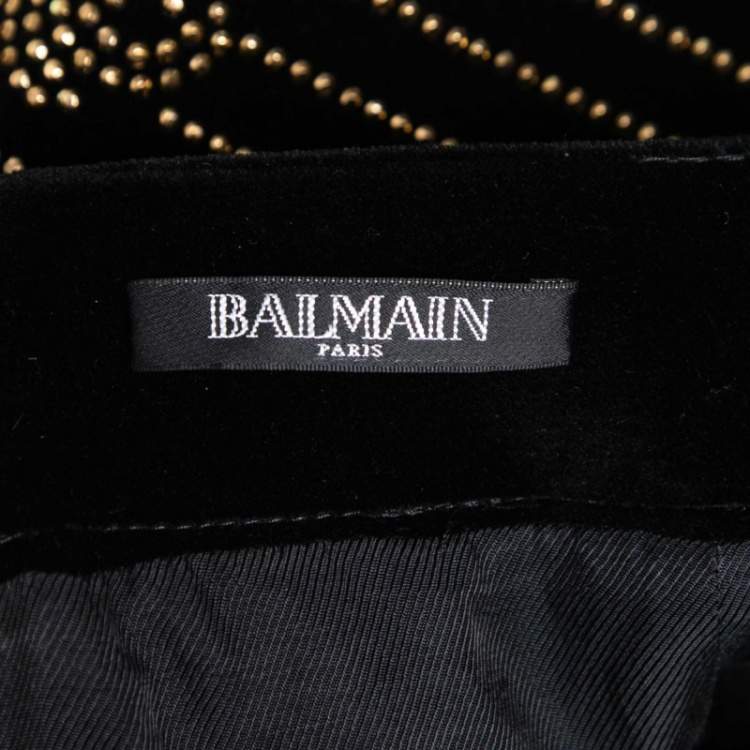 Pre Owned Balmain Black Velvet Stud Embellished Mini Skirt M