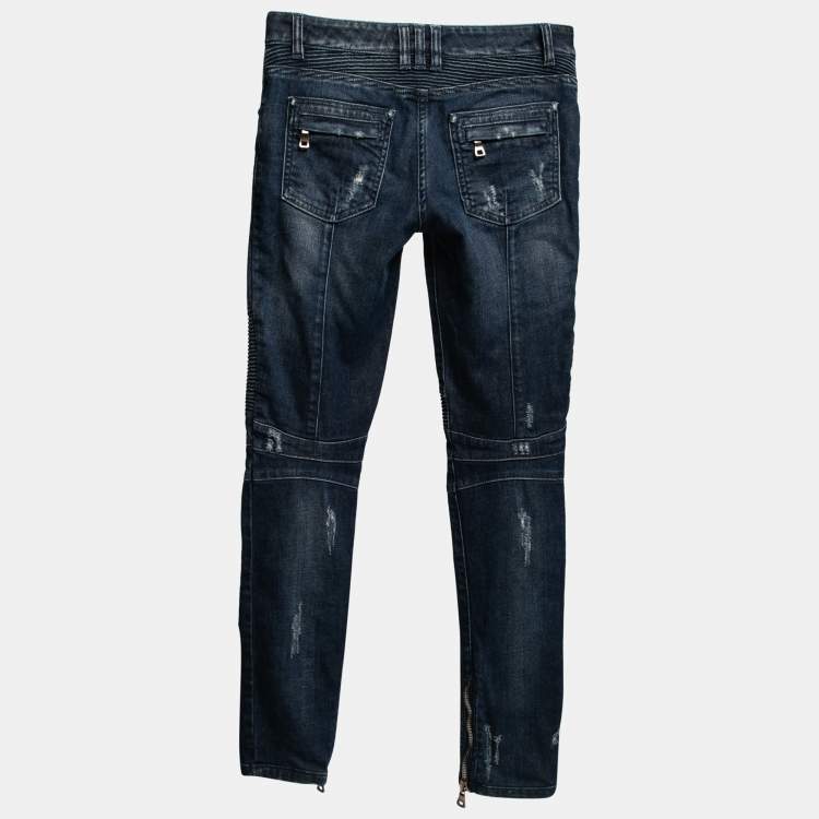 Balmain - Blue slim jeans with a distressed effect AF1MG005DC99 - buy with  Netherlands delivery at Symbol