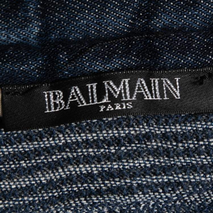 Pre Owned Balmain Blue Distressed Denim Skinny Biker Jeans S