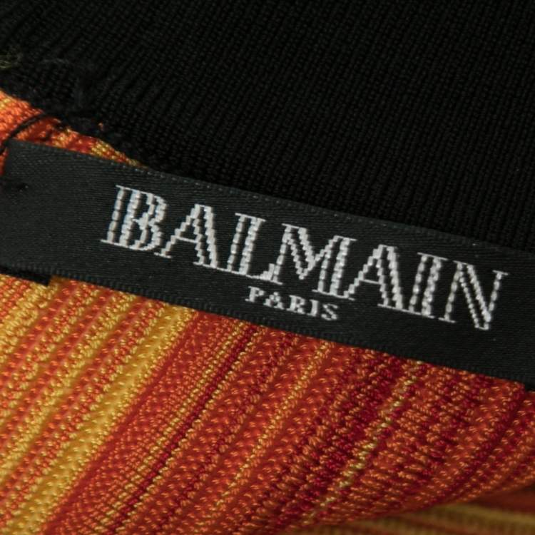 مملوكة مسبقًا Balmain Multicolor Striped Knit Long Sleeve Mini Dress L