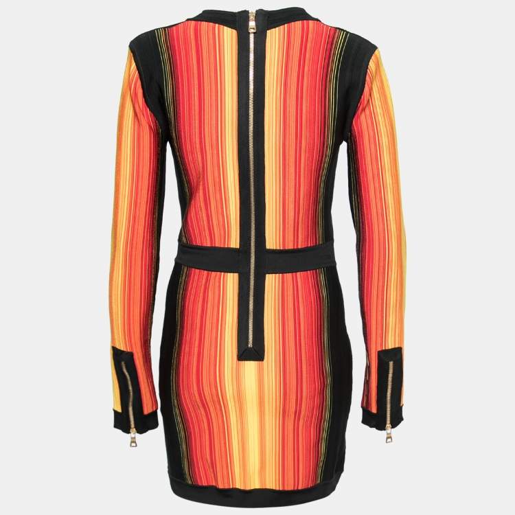 مملوكة مسبقًا Balmain Multicolor Striped Knit Long Sleeve Mini Dress L