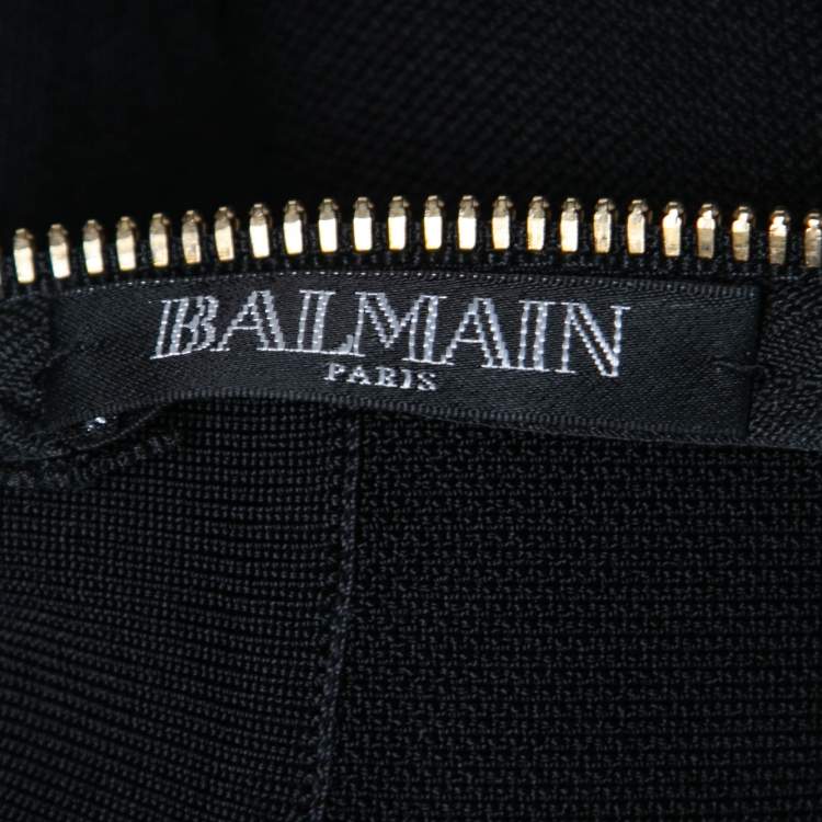 Pre Owned Balmain Black Stretch Knit Lace Up Detail Bodycon Dress S
