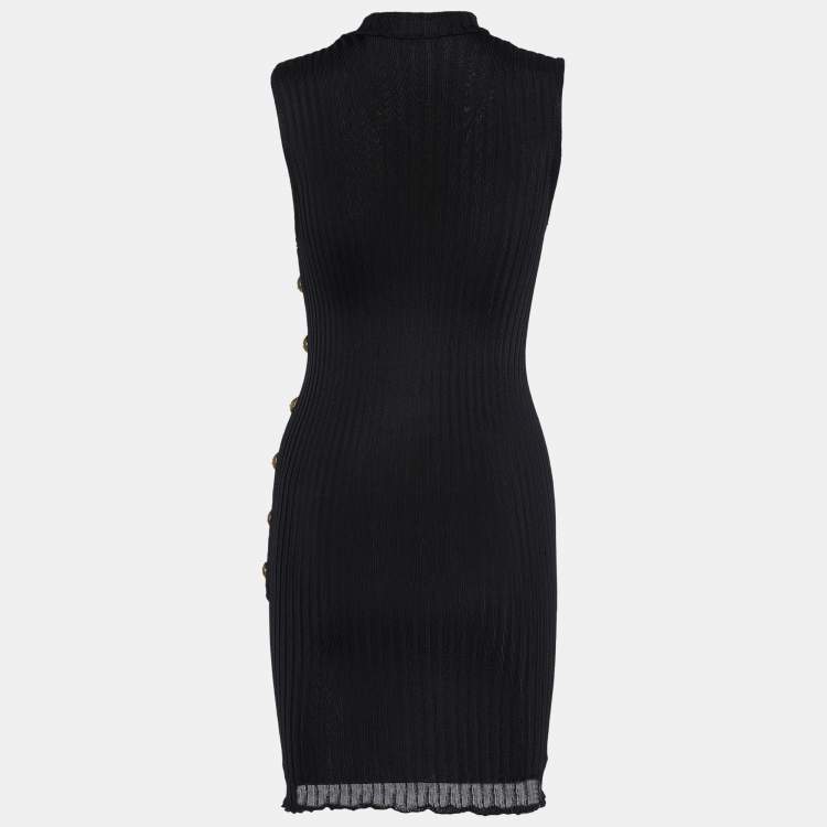 مملوكة مسبقًا Balmain Black Jersey Gold Button Detail Dress S