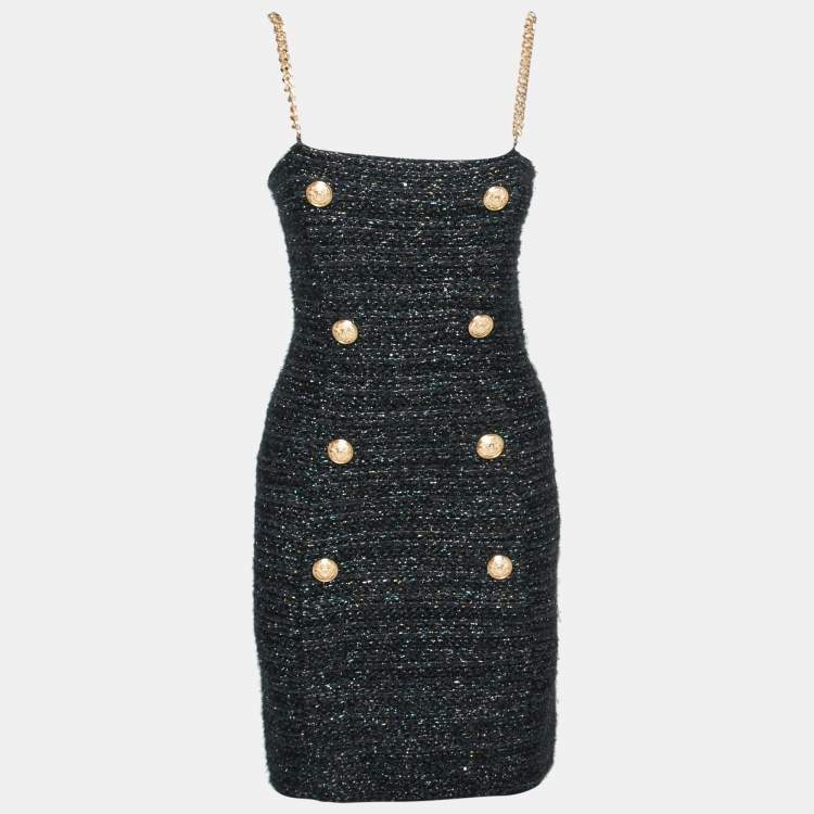【関税＆送料込み】Balmain Chain Strap Mini Dress Balmain Black Tweed Chain Strap Mini Dress M Balmain | TLC