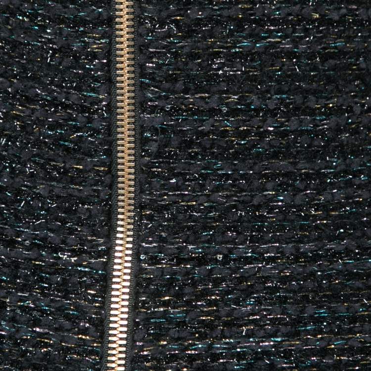 Pre Owned Balmain Black Tweed Chain Strap Mini Dress M