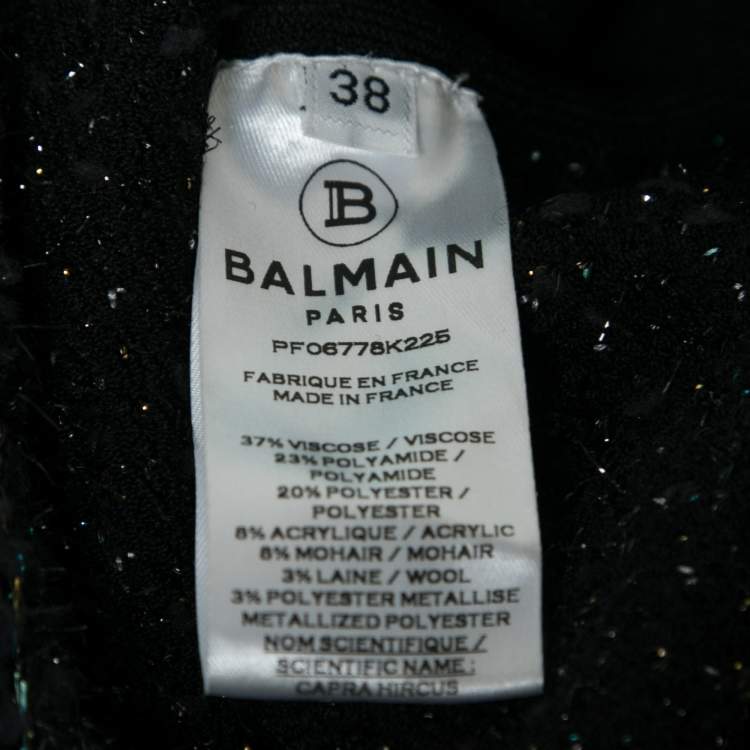 Pre Owned Balmain Black Tweed Chain Strap Mini Dress M
