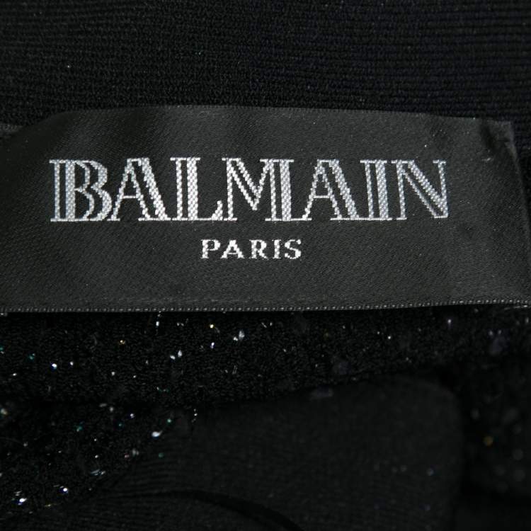 Pre Owned Balmain Black Tweed Chain Strap Mini Dress M