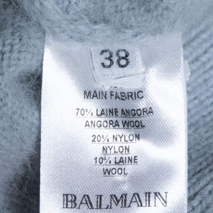 Pre Owned Balmain Blue Angora Turtle Neck Cropped Sweater M