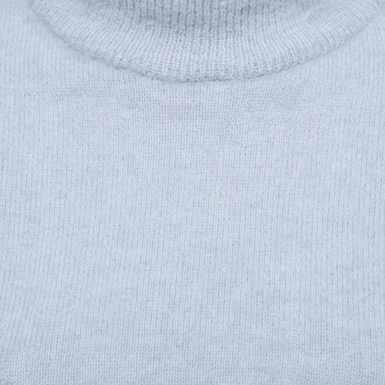Pre Owned Balmain Blue Angora Turtle Neck Cropped Sweater M