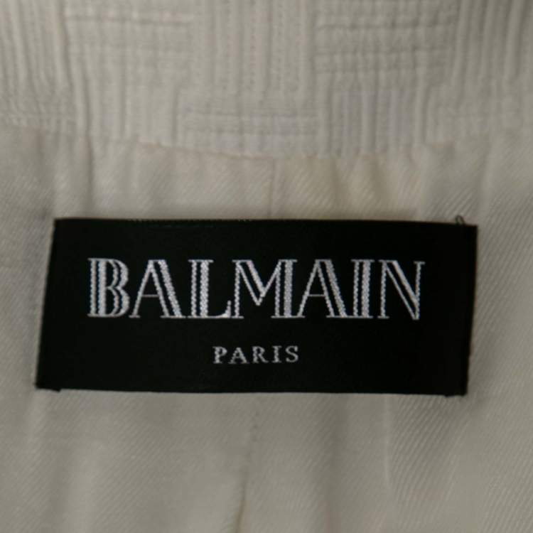 Pre Owned Balmain White Textured Knit Double Breasted Blazer M