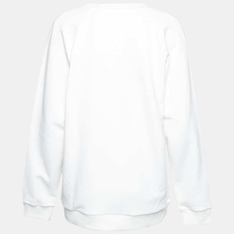 Pre Owned Balmain White Rib Knit Logo Print Raglan Sleeve Sweatshirt M