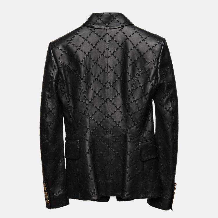 Pre Owned Balmain Threaded Leather Double Breasted Blazer S (FR 36)