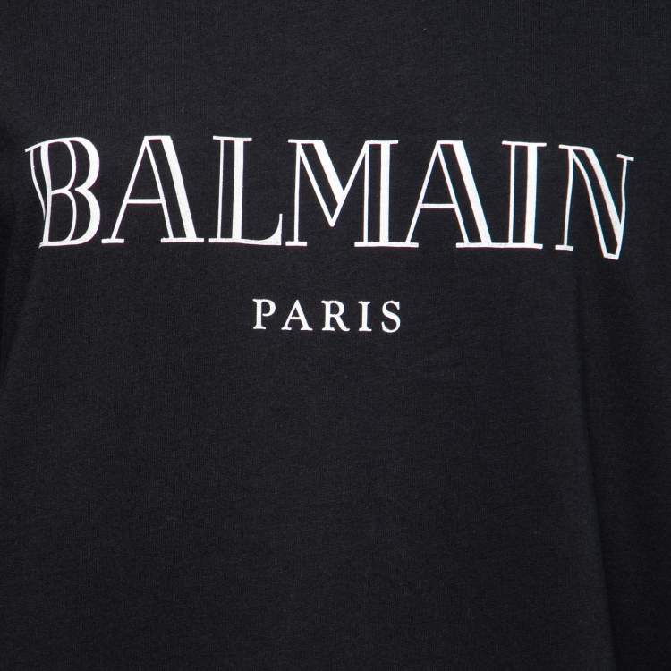 Pre Owned Balmain Black Logo Print Cotton Sweatshirt L