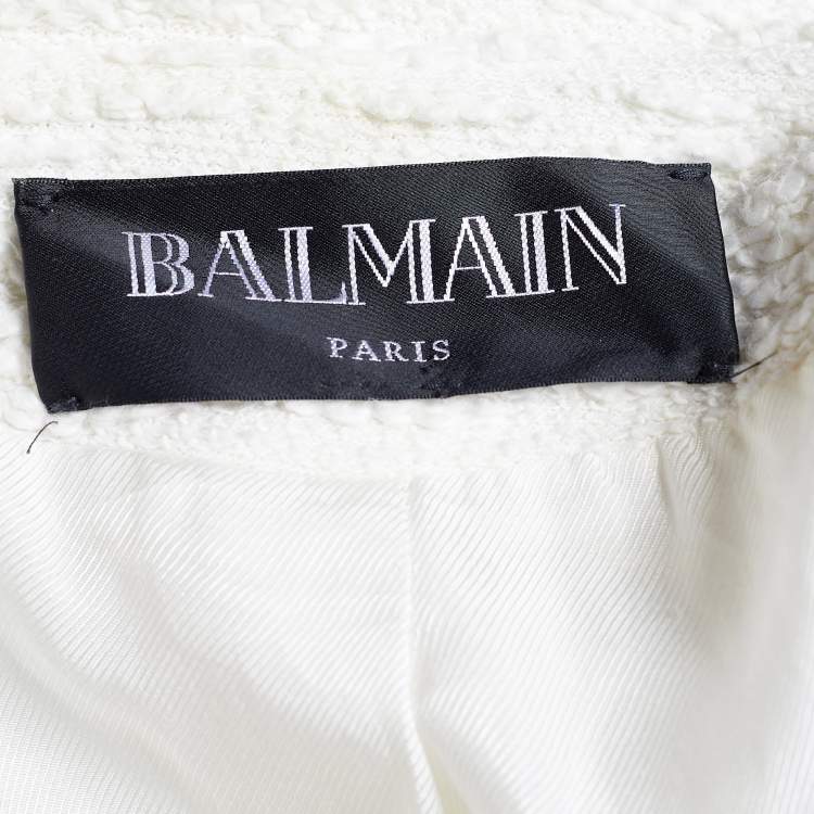 Pre Owned Balmain Ivory Cotton & Linen Tweed Double Breasted Blazer L