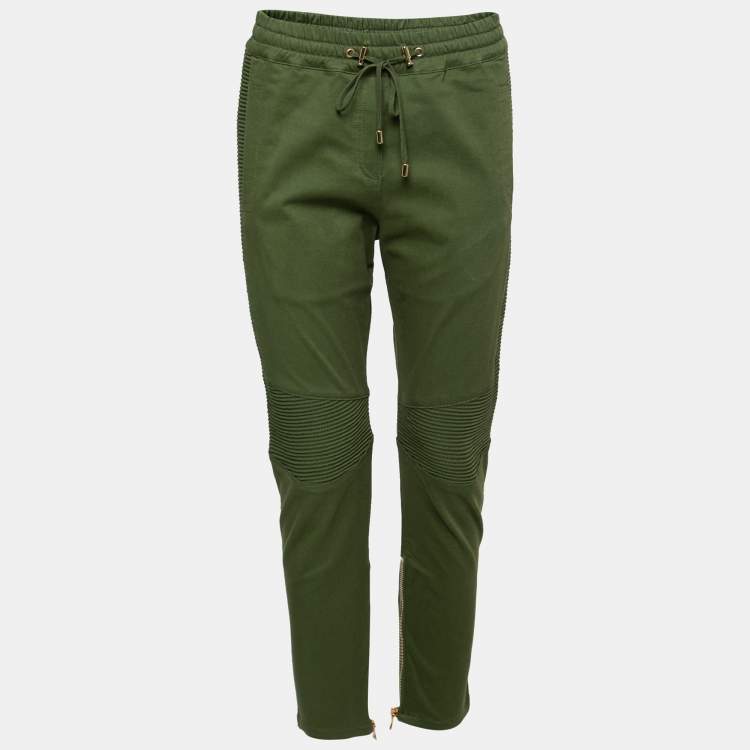 Balmain Green Cotton Drawstring Track Pants S Balmain
