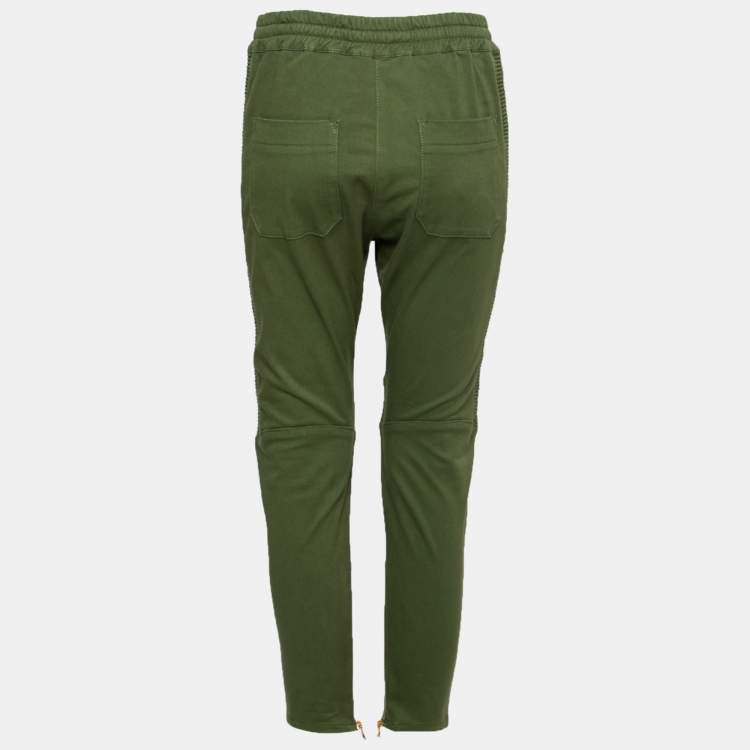 Balmain Green Cotton Drawstring Track Pants S Balmain