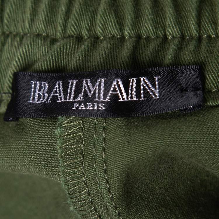 Pre Owned Balmain Green Cotton Drawstring Track Pants S