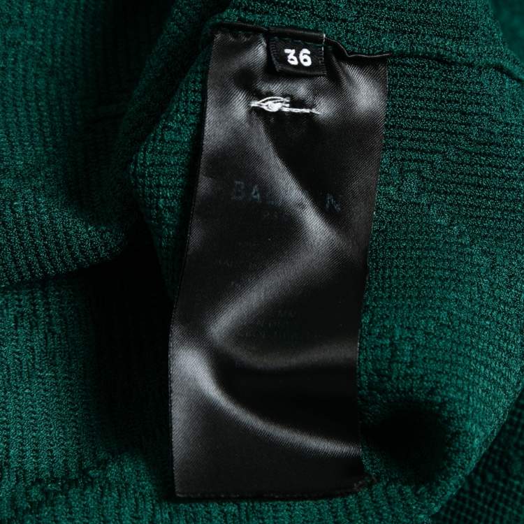 Pre Owned Balmain Green Intarsia Knit Zip Front Bodycon Dress S