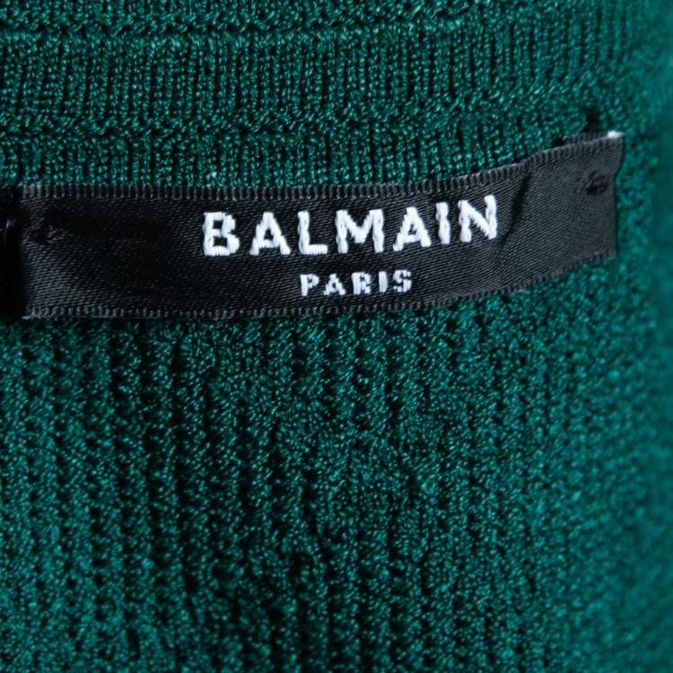 Pre Owned Balmain Green Intarsia Knit Zip Front Bodycon Dress S