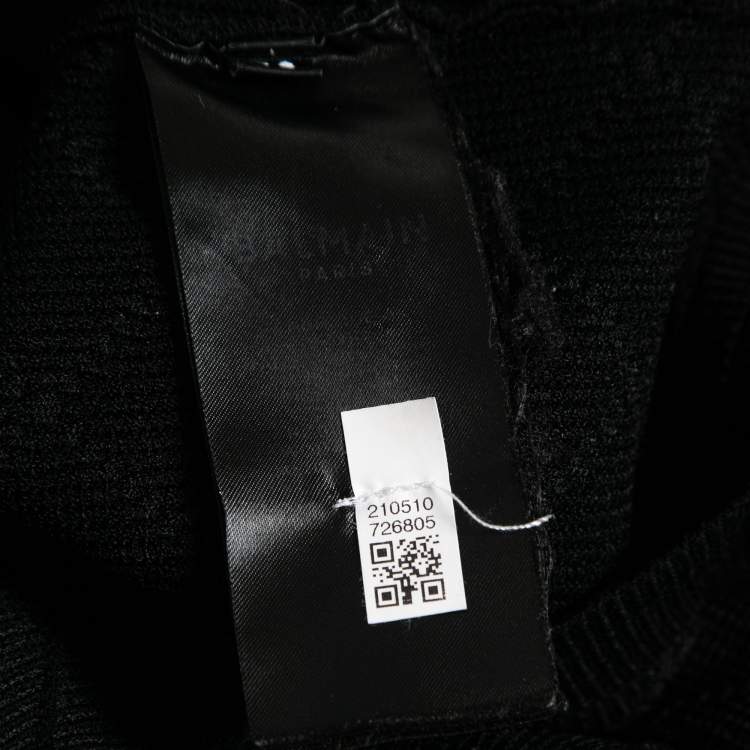 Pre Owned Balmain Black Intarsia Knit Zip Front Bodycon Dress S