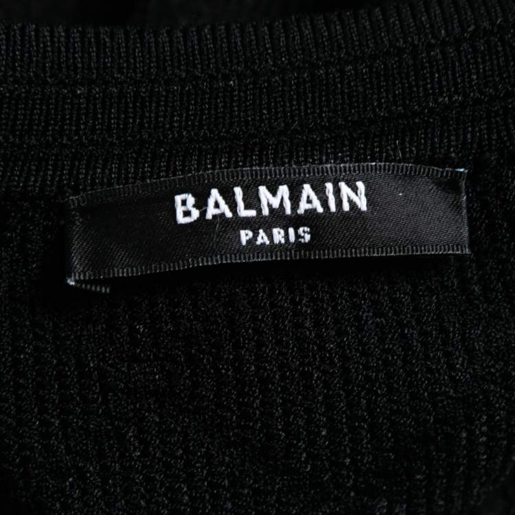 Pre Owned Balmain Black Intarsia Knit Zip Front Bodycon Dress S