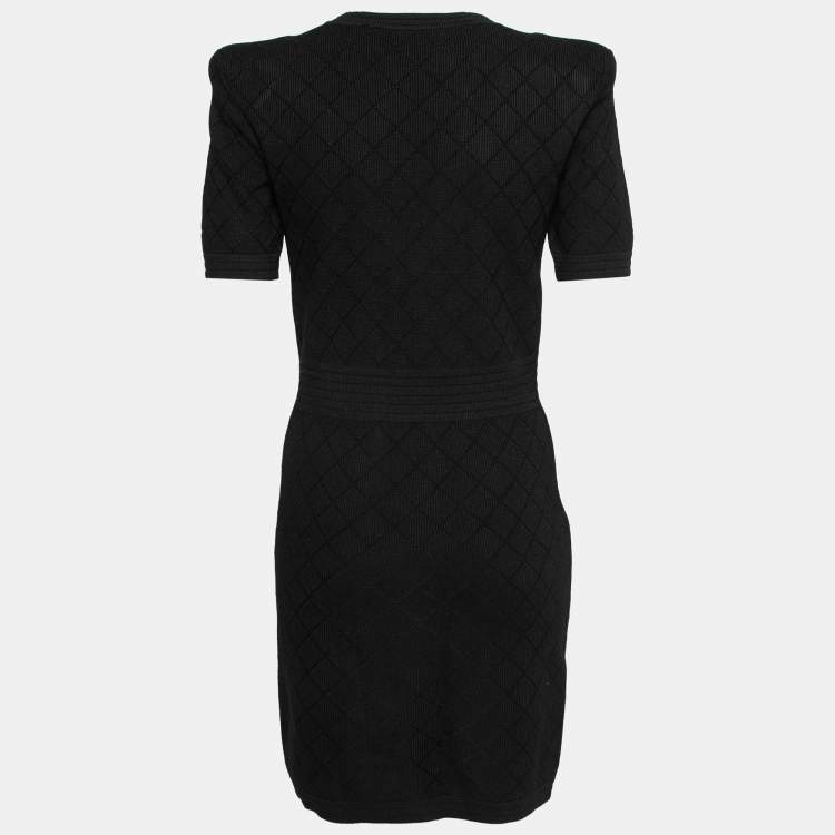 Pre Owned Balmain Black Intarsia Knit Zip Front Bodycon Dress S
