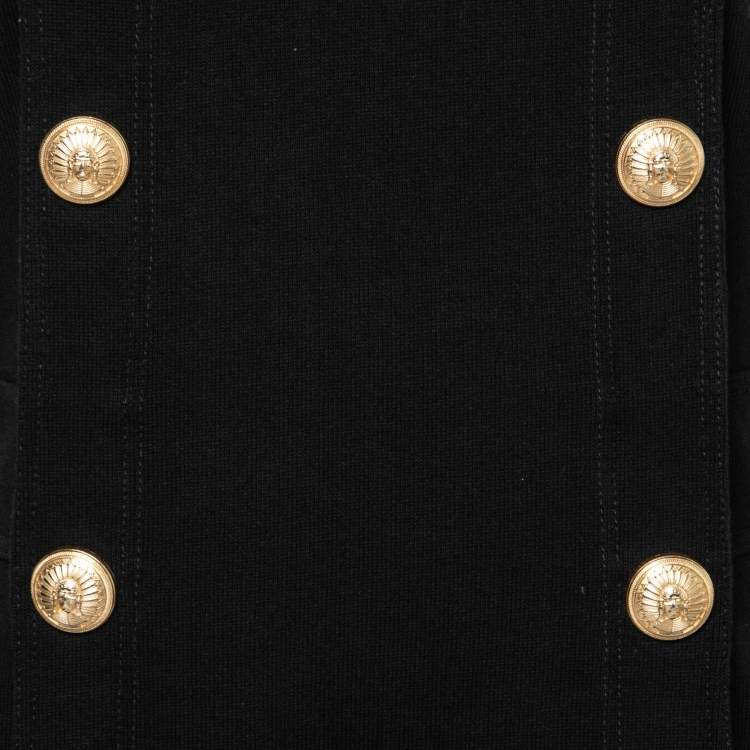 Pre Owned Balmain Black Button-Embellished Stretch-Knit Mini Dress L  