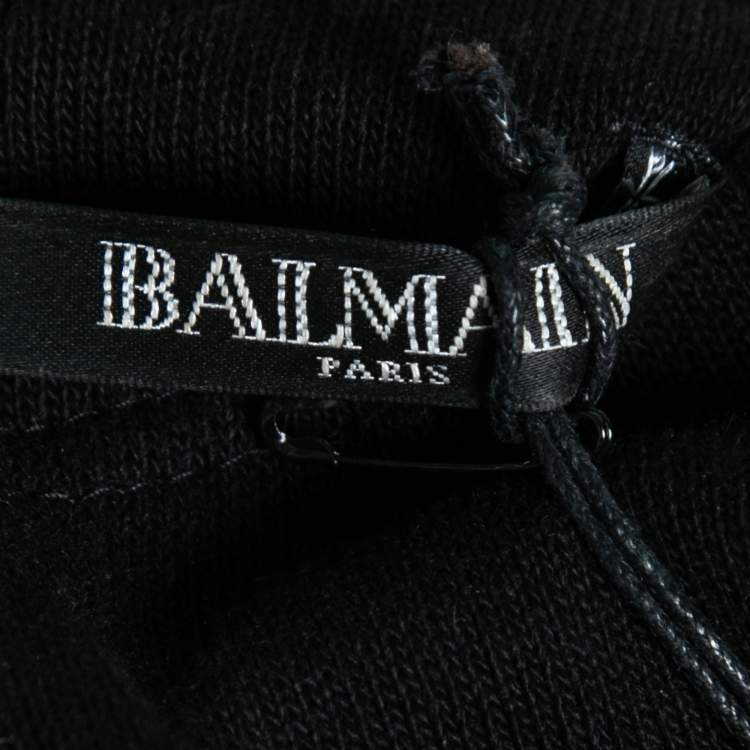 Pre Owned Balmain Black Button-Embellished Stretch-Knit Mini Dress L  