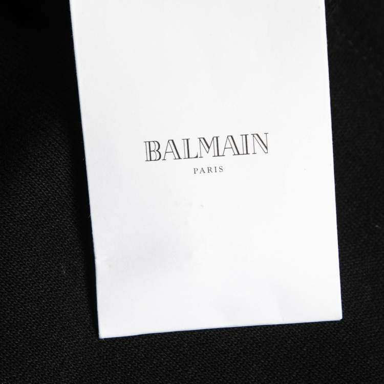 Pre Owned Balmain Black Button-Embellished Stretch-Knit Mini Dress L  