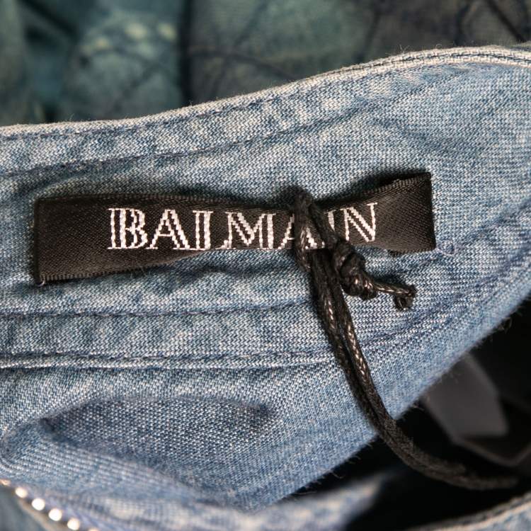 Pre Owned Balmain Blue Stonewashed Denim Quilted Dress L 