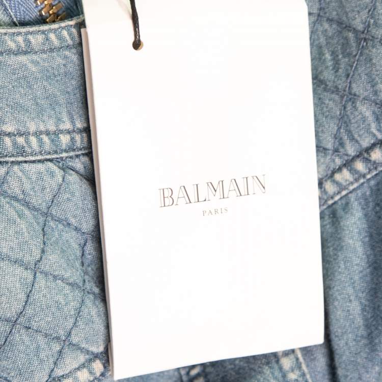 Pre Owned Balmain Blue Stonewashed Denim Quilted Dress L 