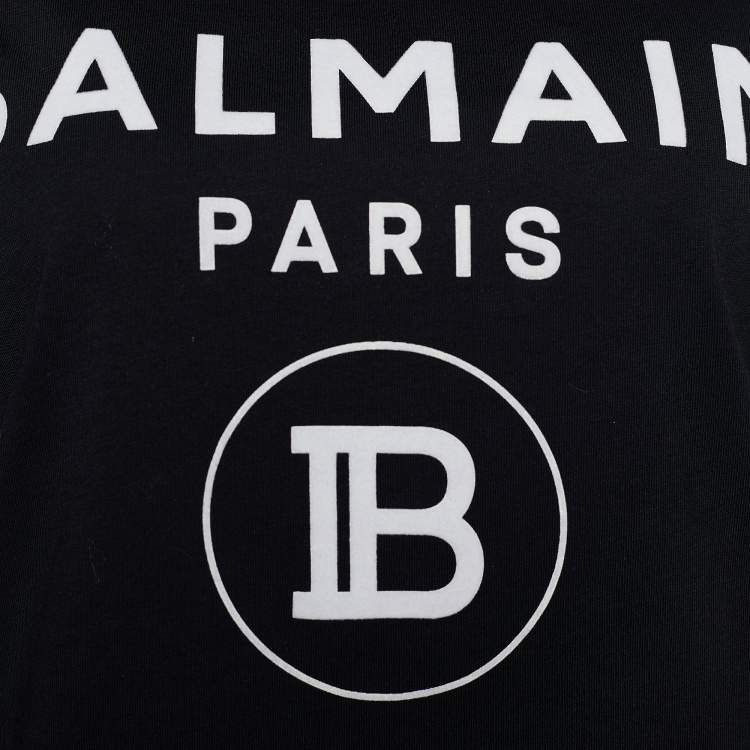Pre Owned Balmain Black Logo Print Cotton Button Detail Tank Top M